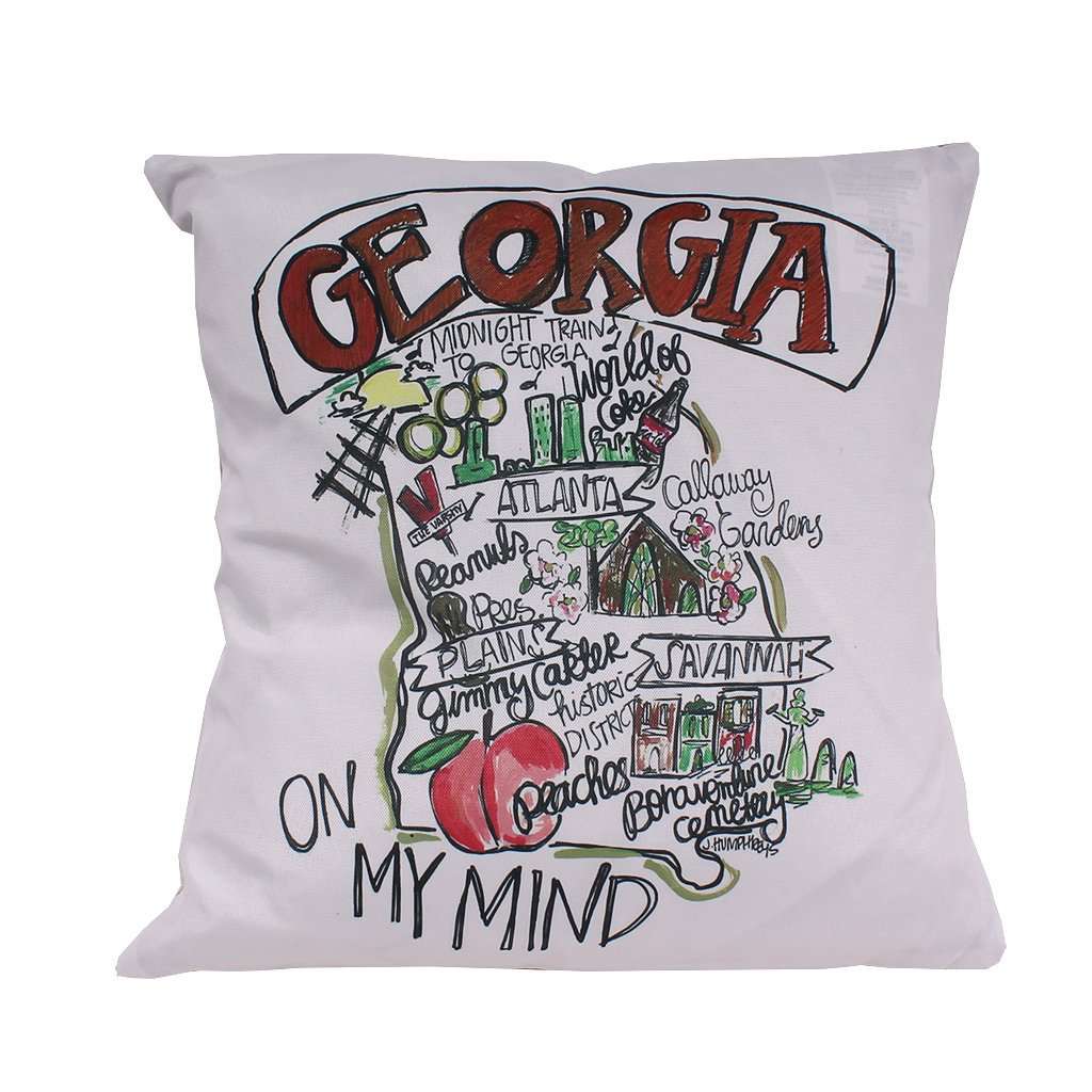 Georgia Roadmap Duck Cloth and Burlap Pillow by Southern Roots - Country Club Prep