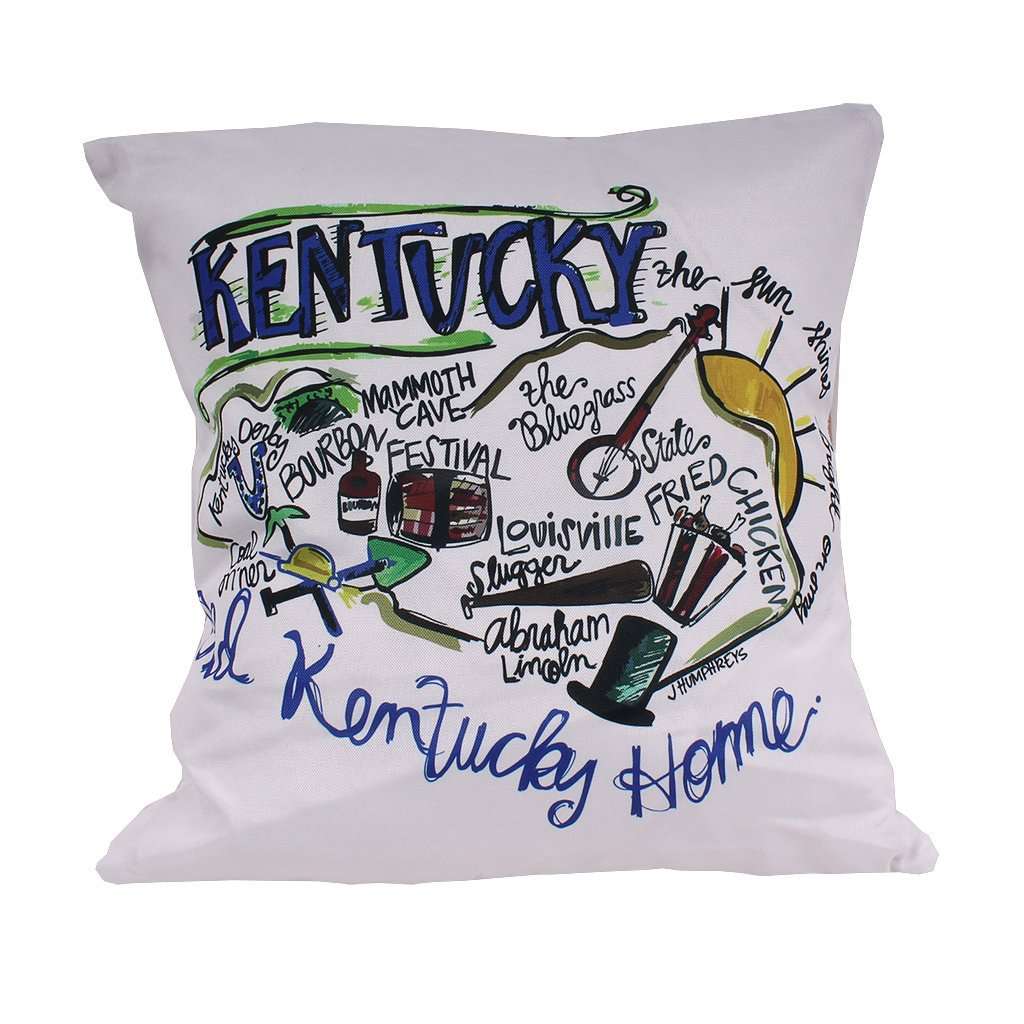 Kentucky Roadmap Duck Cloth and Burlap Pillow by Southern Roots - Country Club Prep