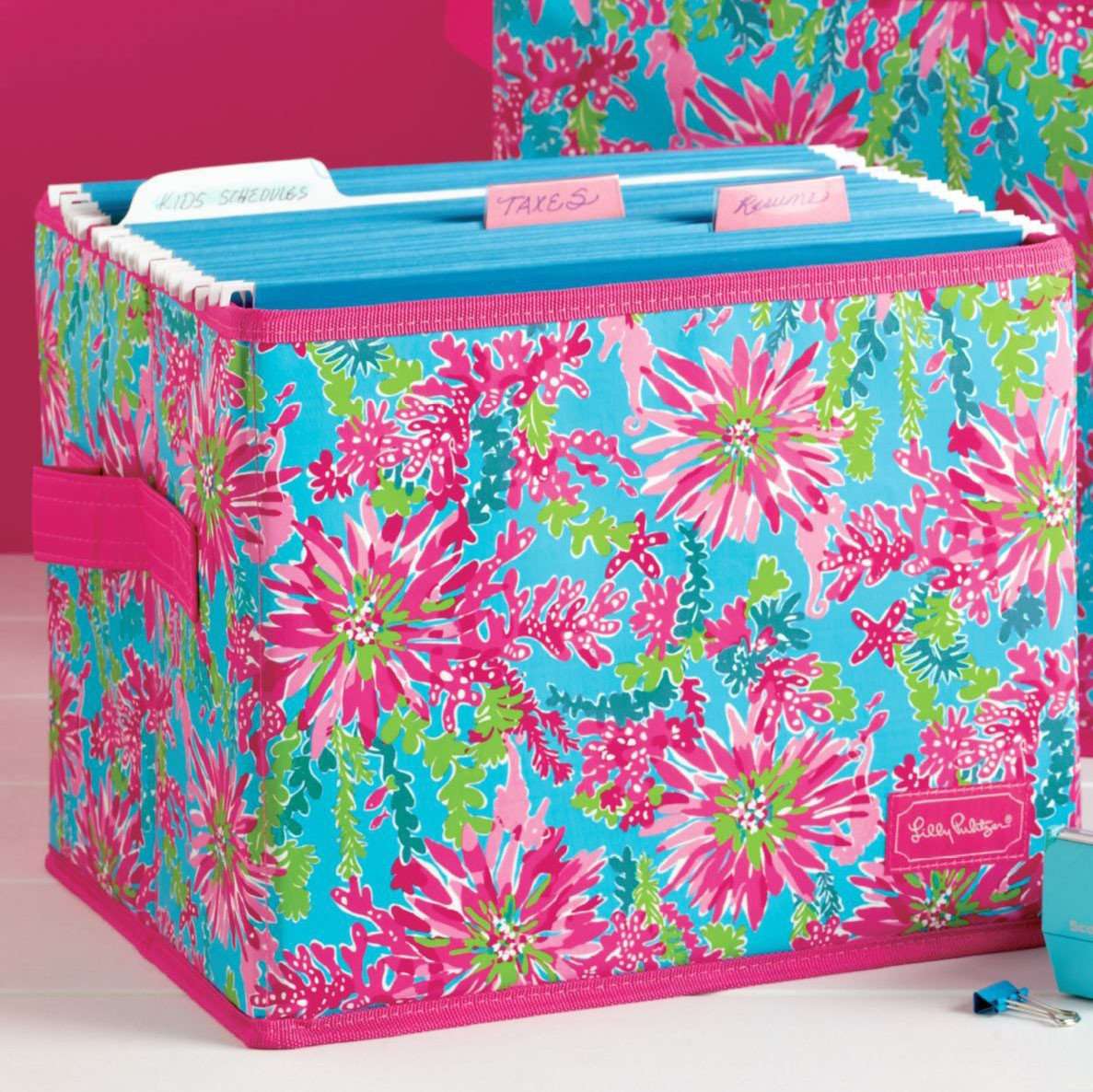 Large Fabric Storage Box in Beach Rose by Lilly Pulitzer - Country Club Prep