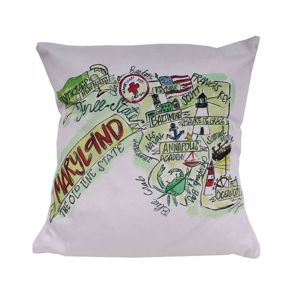 Maryland Roadmap Duck Cloth and Burlap Pillow by Southern Roots - Country Club Prep