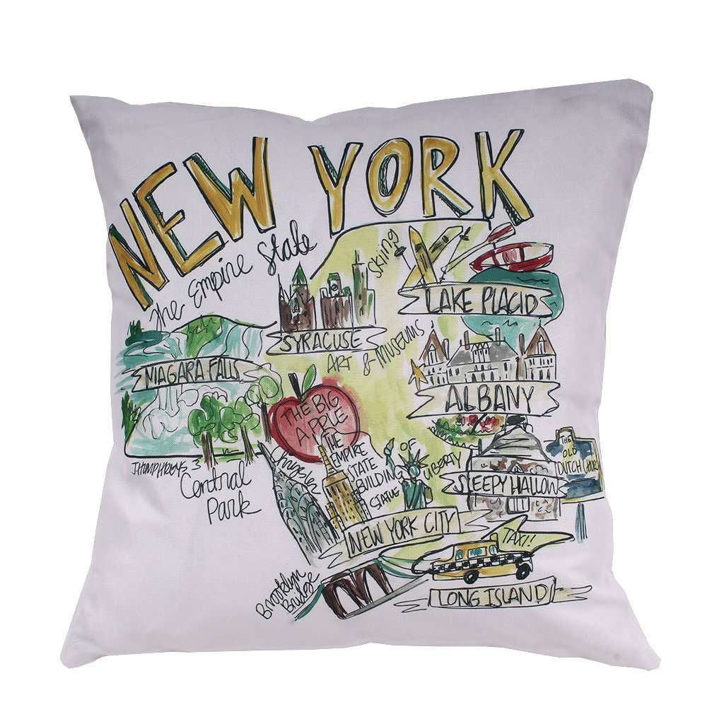 New York Roadmap Duck Cloth and Burlap Pillow by Southern Roots - Country Club Prep