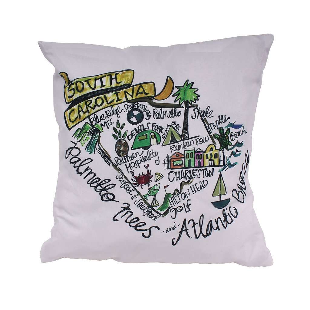 South Carolina Roadmap Duck Cloth and Burlap Pillow by Southern Roots - Country Club Prep