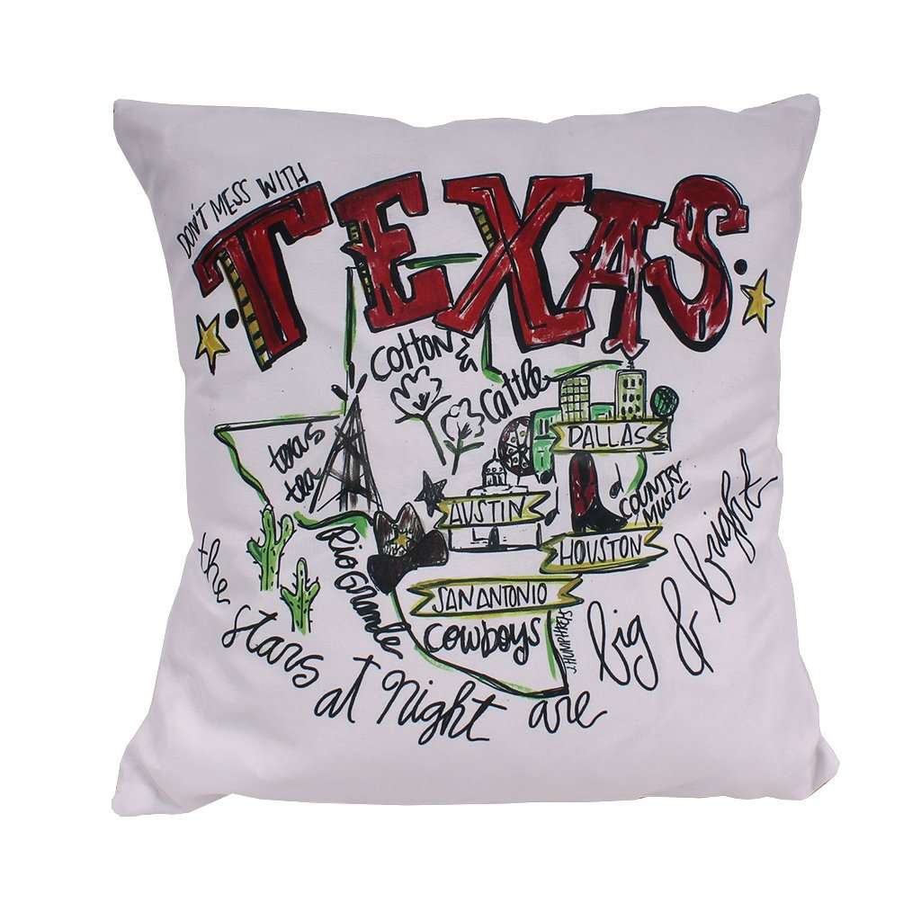Texas Roadmap Duck Cloth and Burlap Pillow by Southern Roots - Country Club Prep
