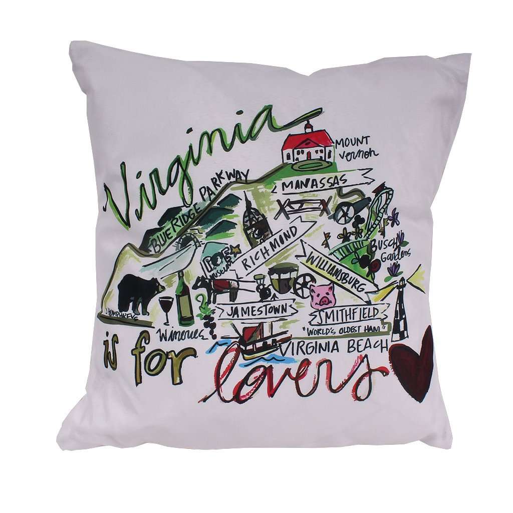 Virginia Roadmap Duck Cloth and Burlap Pillow by Southern Roots - Country Club Prep