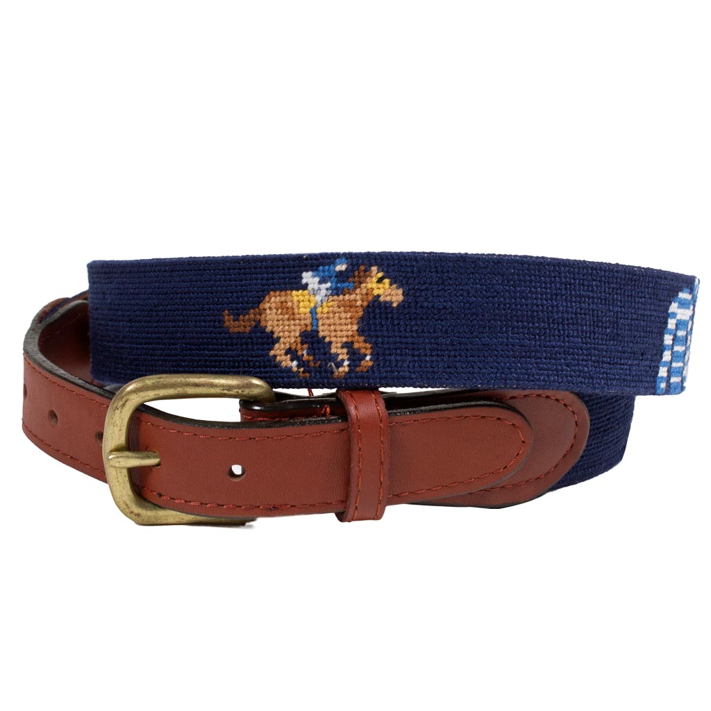 Race Horse & Jockey Silks Needlepoint Belt by Smathers & Branson - Country Club Prep
