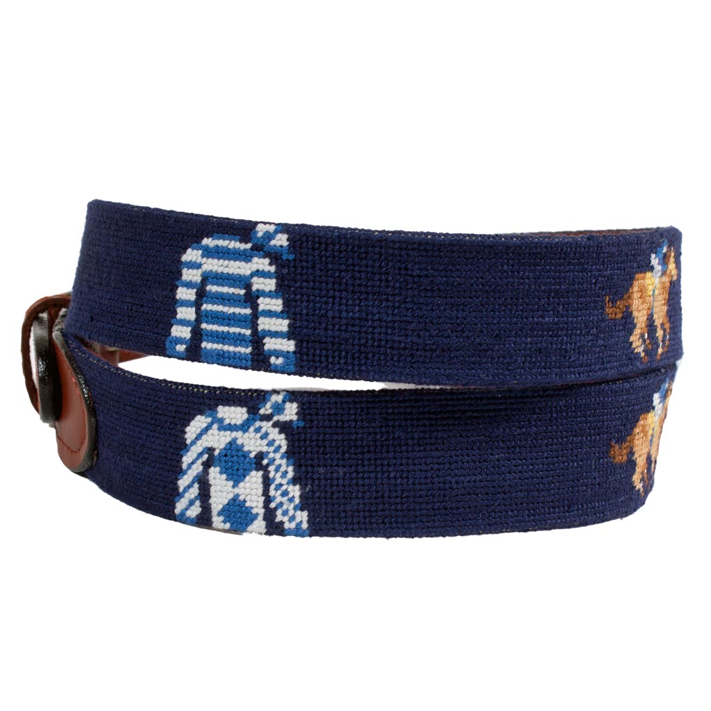 Race Horse & Jockey Silks Needlepoint Belt by Smathers & Branson - Country Club Prep