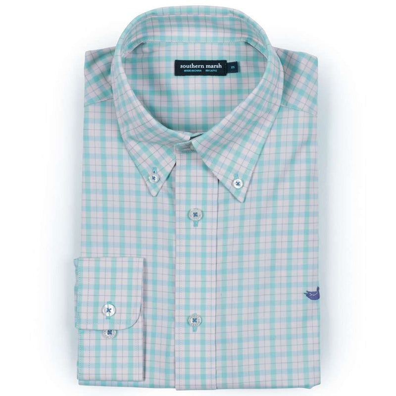 Idlewild Gingham Performance Button Button Down in Mint & Pink by Southern Marsh - Country Club Prep