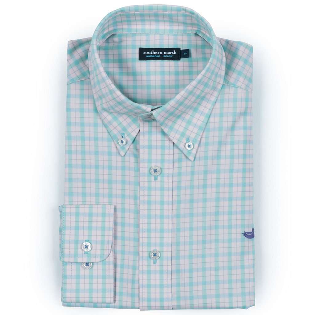 Idlewild Gingham Performance Button Button Down in Mint & Pink by Southern Marsh - Country Club Prep
