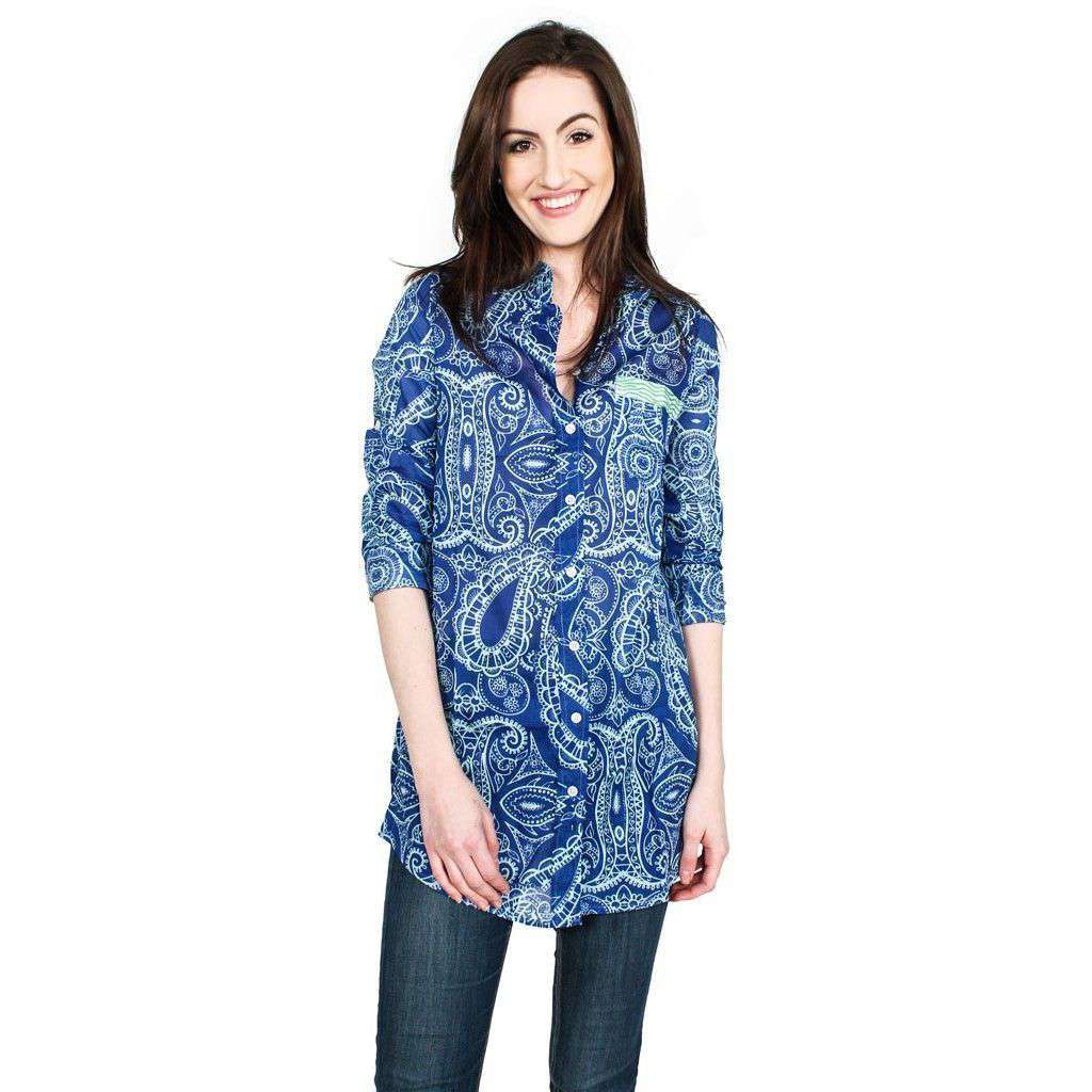 Barbara Beach Cover-Up in Deep Sky Blue Paisley by Hiho - Country Club Prep