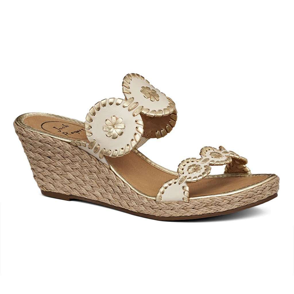 Shelby Wedge Sandal in Bone & Gold by Jack Rogers - Country Club Prep