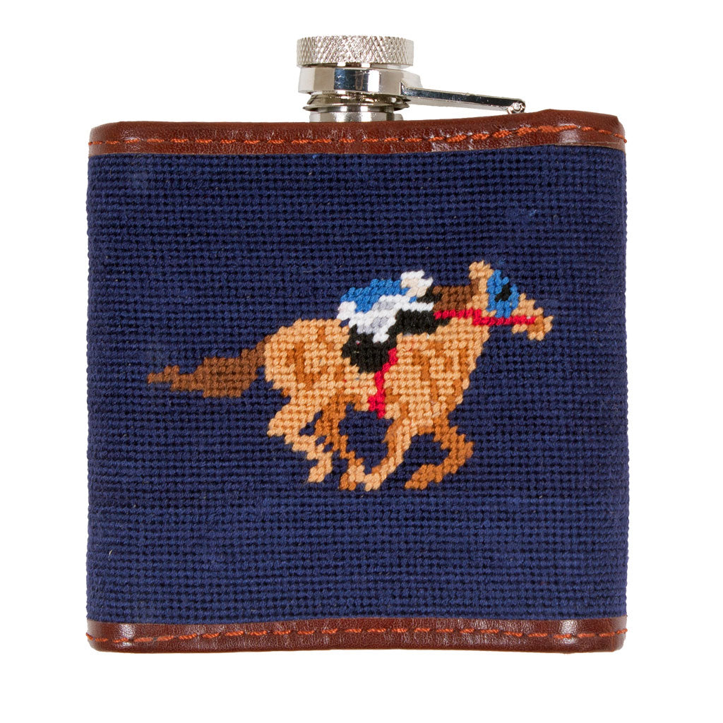 Jockey Silk & Racehorse Needlepoint Flask by Smathers & Branson - Country Club Prep