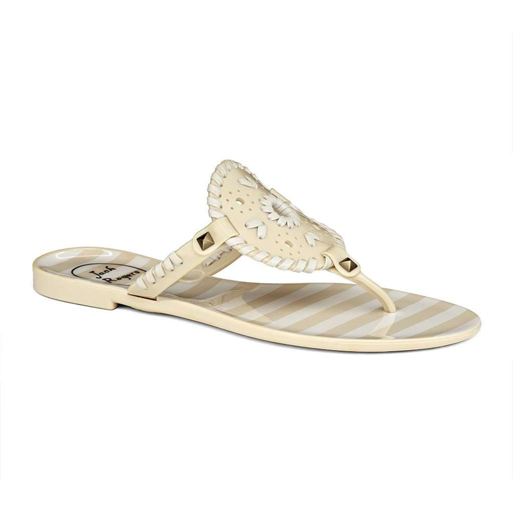 Striped Georgica Jelly Sandal in Bone & White by Jack Rogers - Country Club Prep