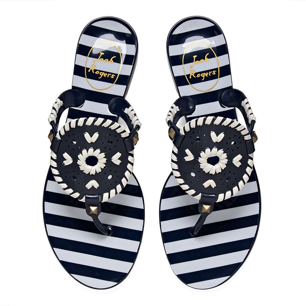 Striped Georgica Jelly Sandal in Midnight and White by Jack Rogers - Country Club Prep