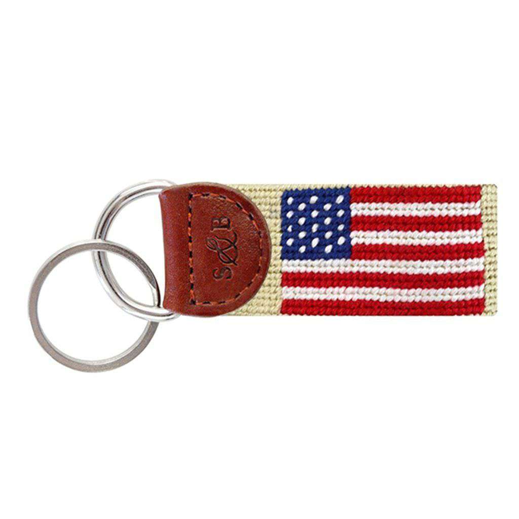 American Flag Needlepoint Key Fob in Khaki by Smathers & Branson - Country Club Prep