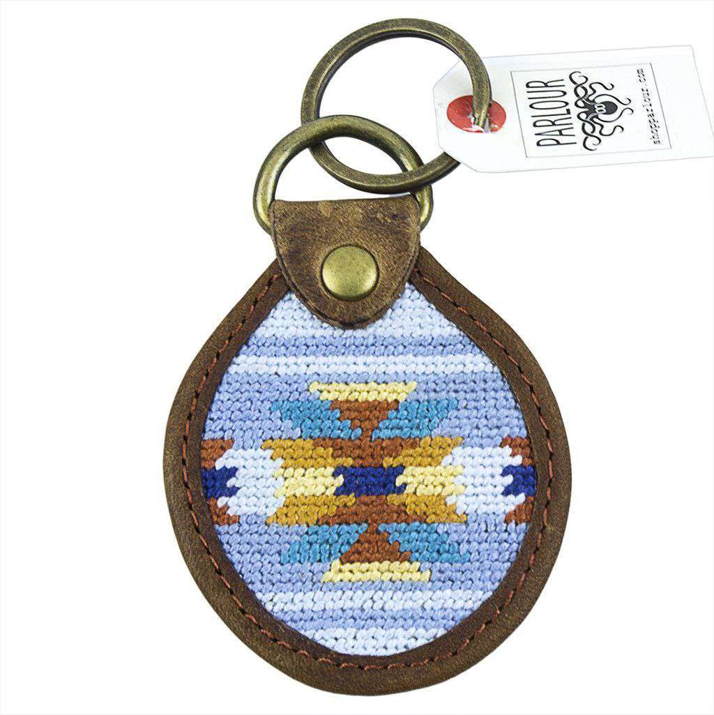 Aztec Needlepoint Key Fob in Blue by Smathers & Branson - Country Club Prep