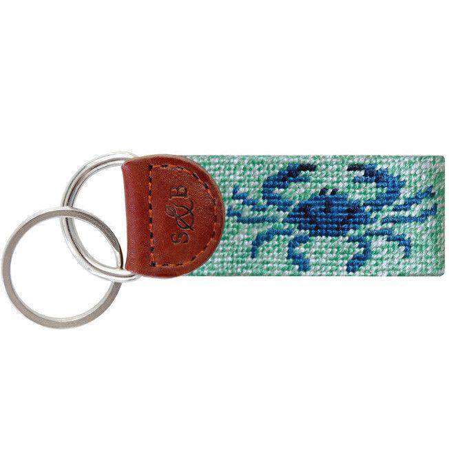 Blue Crab Needlepoint Key Fob in Heathered Mint and White by Smathers & Branson - Country Club Prep