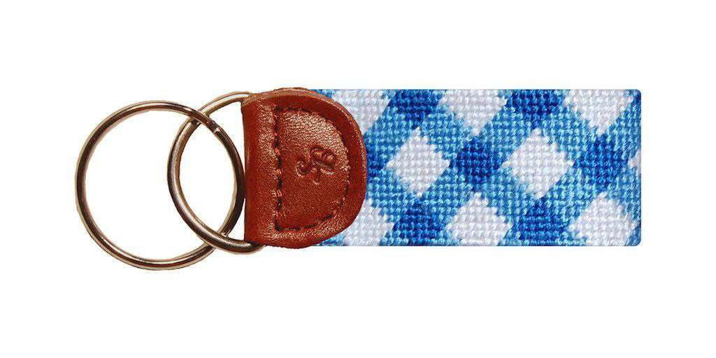 Blue Gingham Needlepoint Key Fob in Blue by Smathers & Branson - Country Club Prep