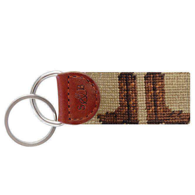 Cowboy Boots Needlepoint Key Fob in Dark Khaki by Smathers & Branson - Country Club Prep