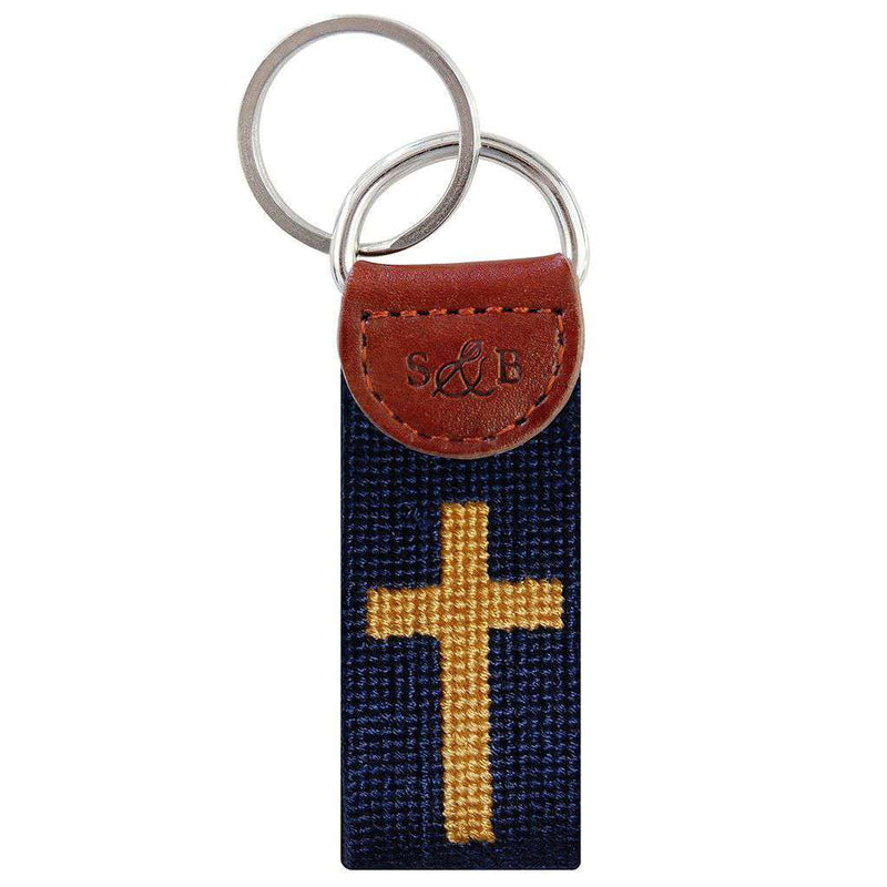 Cross Needlepoint Key Fob in Dark Navy by Smathers & Branson - Country Club Prep