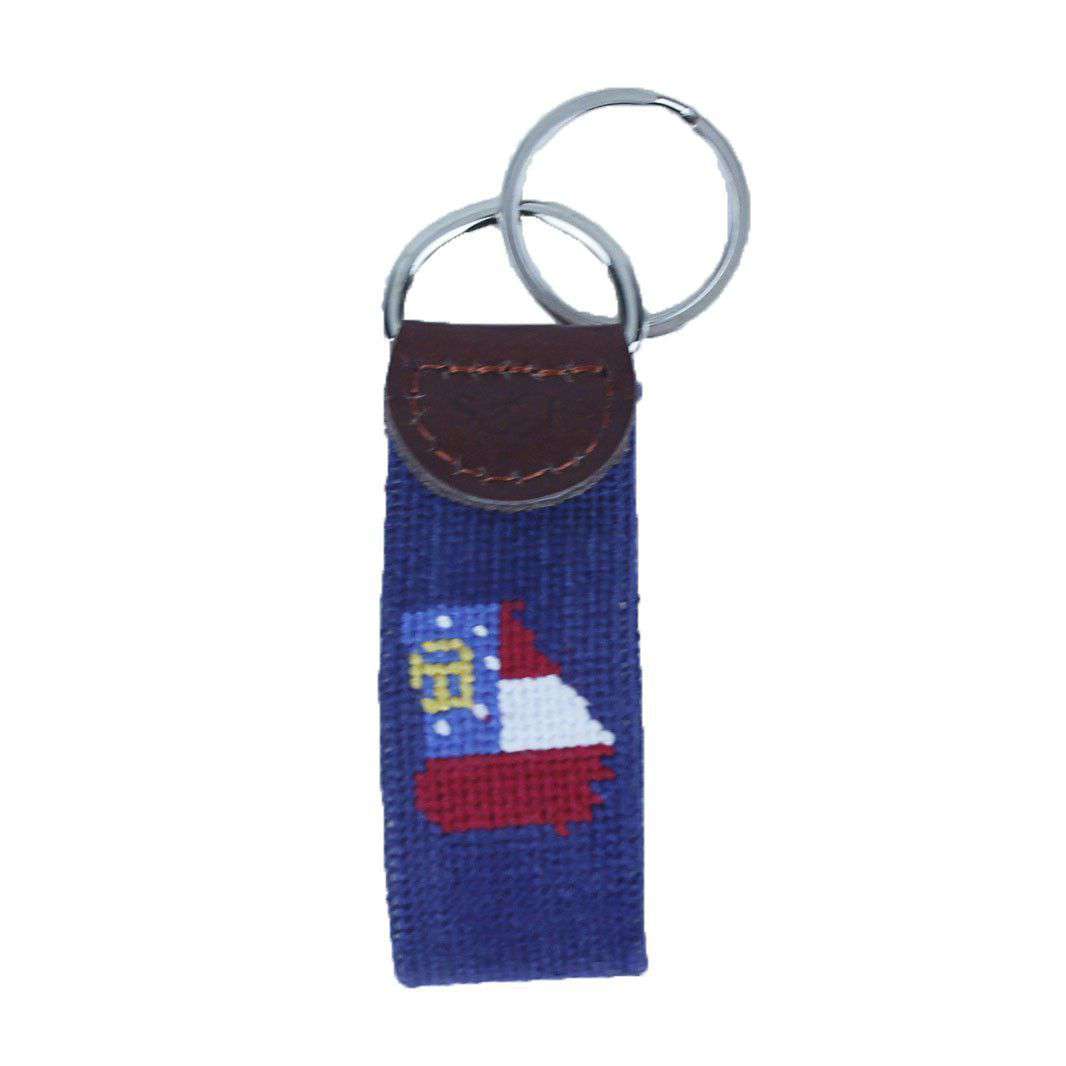 Custom Georgia State Flag Needlepoint Key Fob in Navy by Smathers & Branson - Country Club Prep