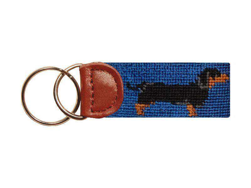 Dachshund Needlepoint Key Fob in Blue by Smathers & Branson - Country Club Prep