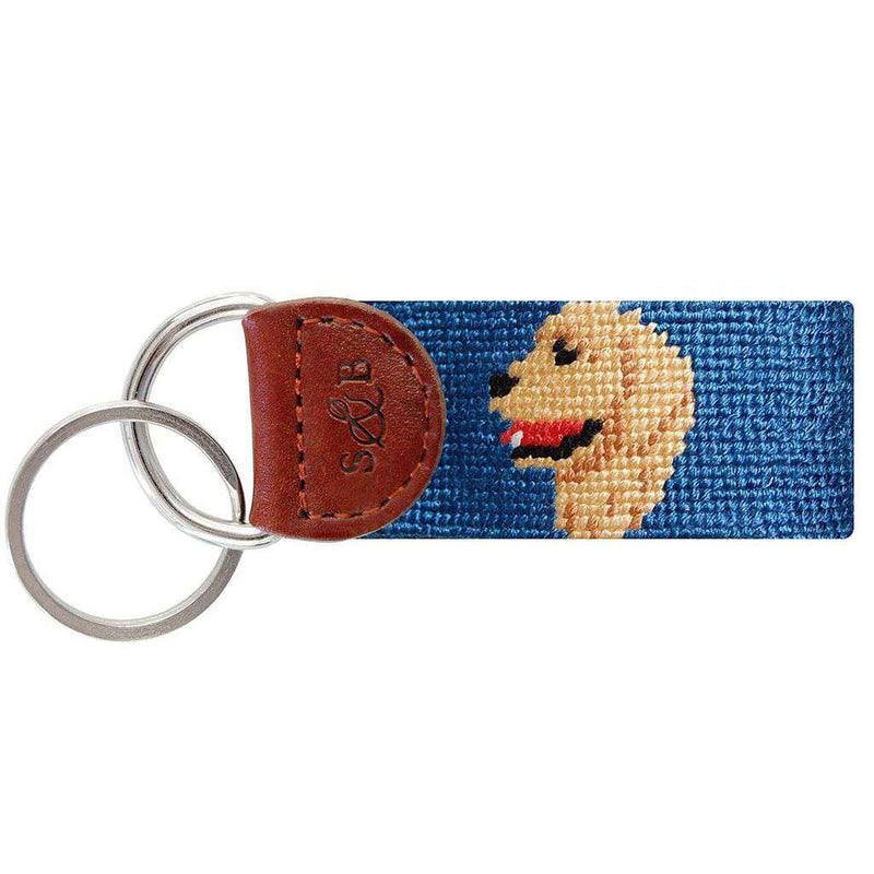 Golden Retriever Head Needlepoint Key Fob in Blue by Smathers & Branson - Country Club Prep