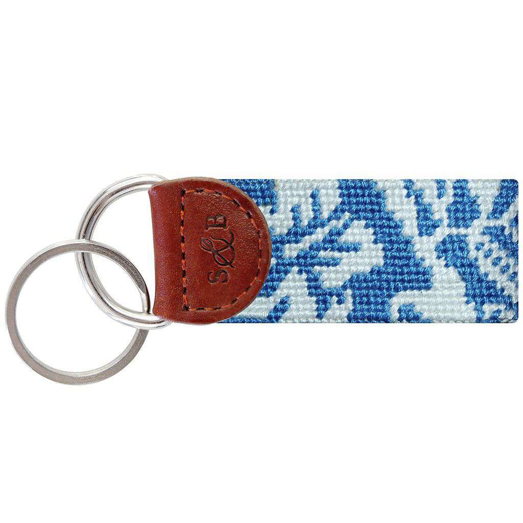 Hibiscus Needlepoint Key Fob in Blue by Smathers & Branson - Country Club Prep
