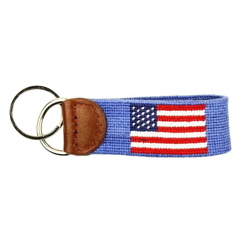 Limited Edition South Hampton-American Flag Needlepoint Key Fob in Light Blue by Smathers & Branson - Country Club Prep