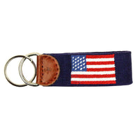 Limited Edition South Hampton-American Flag Needlepoint Key Fob in Navy by Smathers & Branson - Country Club Prep