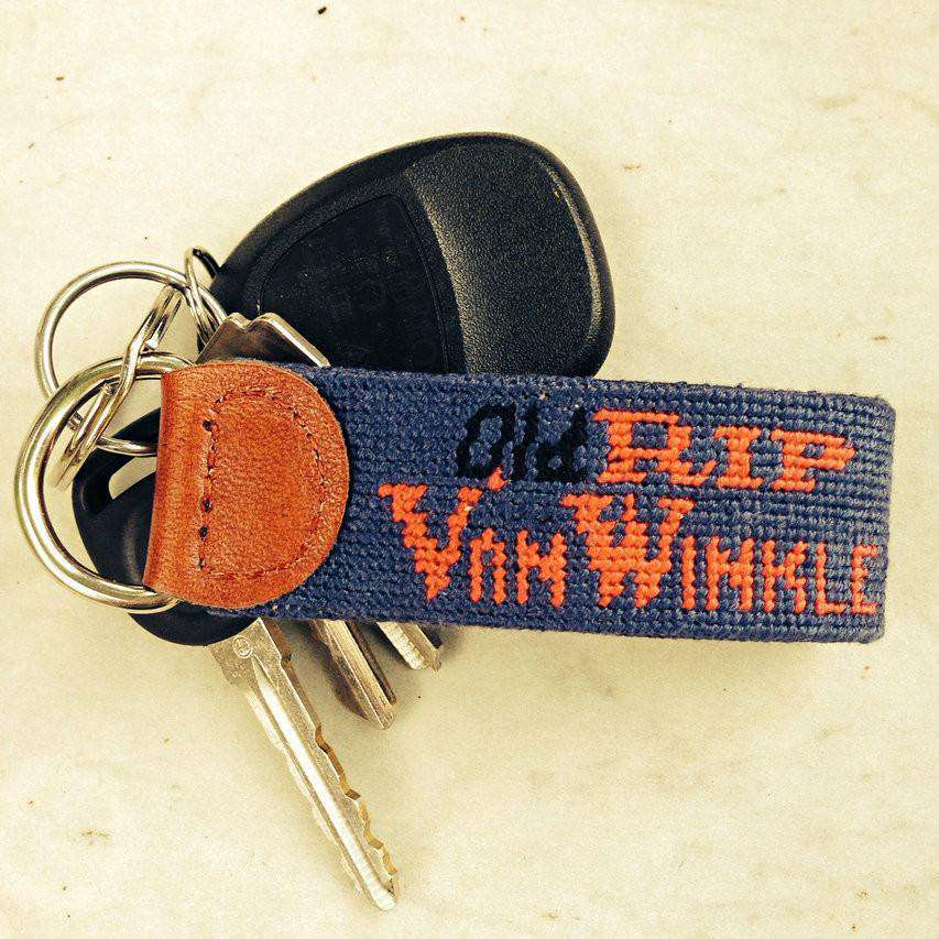 Old Rip Van Winkle (Pappy Van Winkle) Needlepoint Key Fob in Blue by Smathers & Branson - Country Club Prep