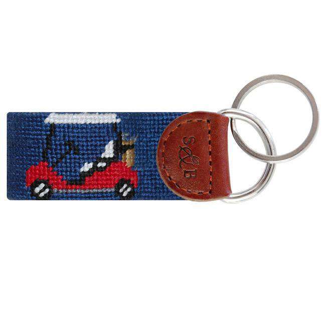 Rainbow Golf Cart Needlepoint Key Fob in Classic Navy by Smathers & Branson - Country Club Prep