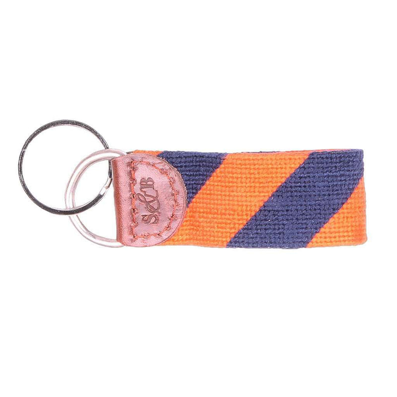 Repp Stripe Needlepoint Key Fob in Orange and Dark Navy by Smathers & Branson - Country Club Prep