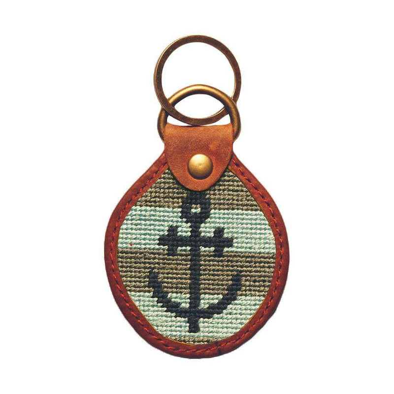 Striped Anchor Needlepoint Key Fob in Blue and Grey by Smathers & Branson - Country Club Prep