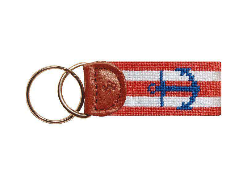 Striped Anchor Needlepoint Key Fob in Coral by Smathers & Branson - Country Club Prep