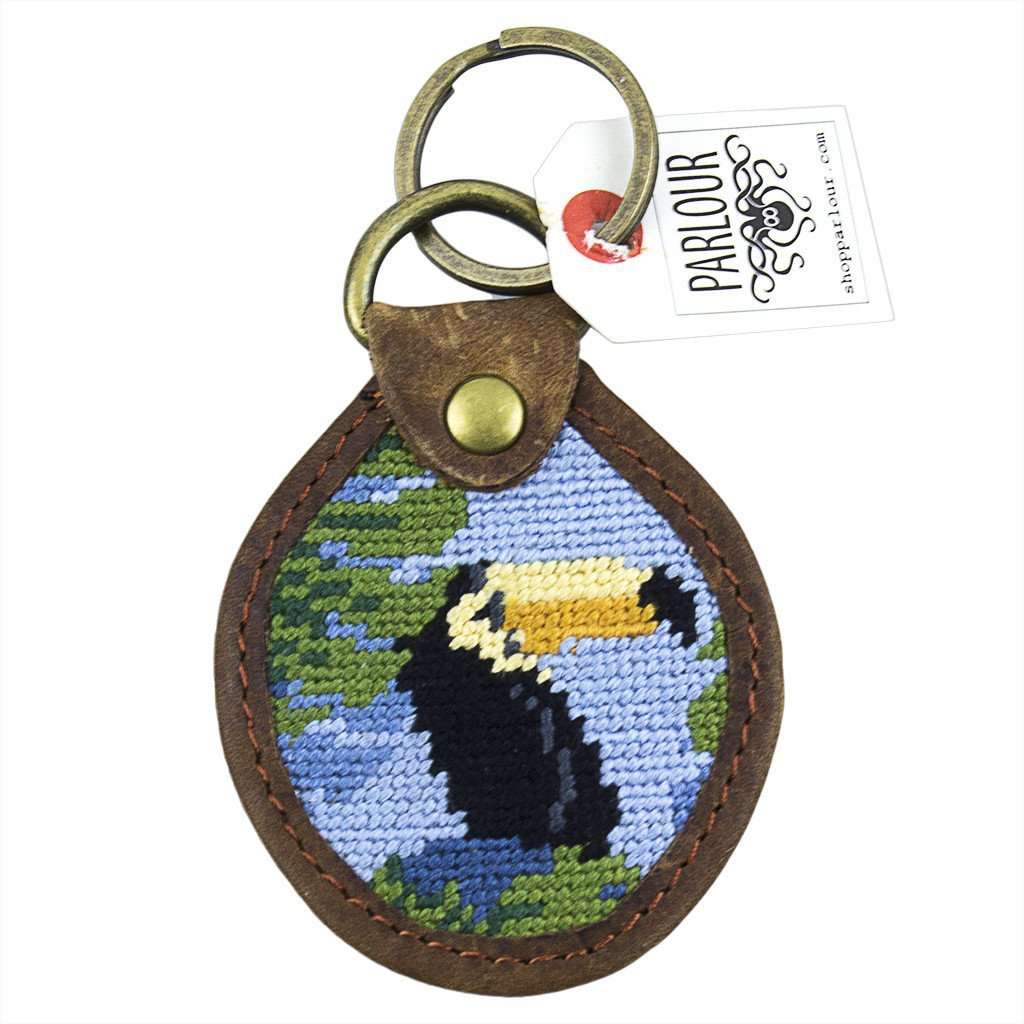 Toucan Needlepoint Key Fob in Blue by Smathers & Branson - Country Club Prep