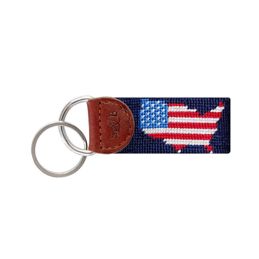 USA Map Needlepoint Key Fob in Dark Navy by Smathers & Branson - Country Club Prep