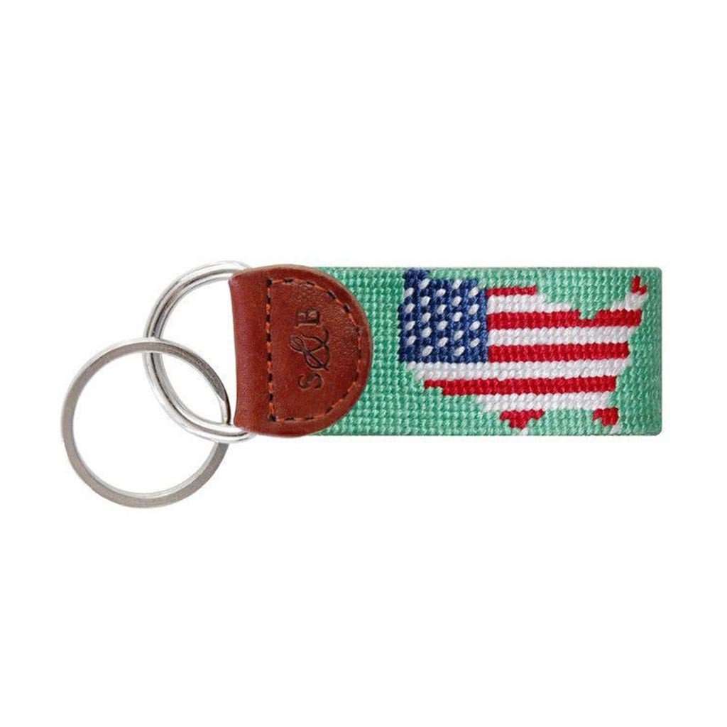 USA Map Needlepoint Key Fob in Mint by Smathers & Branson - Country Club Prep