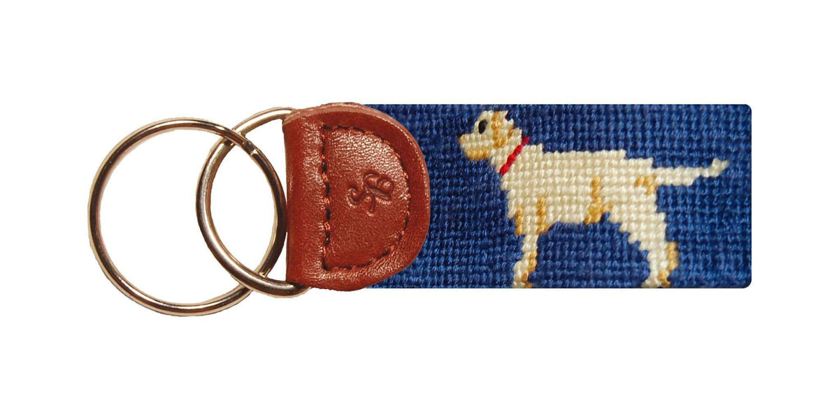 Yellow Lab Needlepoint Key Fob in Blue by Smathers & Branson - Country Club Prep
