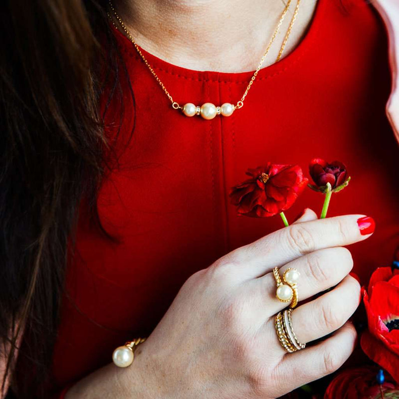 Pearl & Sparkle Necklace in Gold by Kiel James Patrick - Country Club Prep