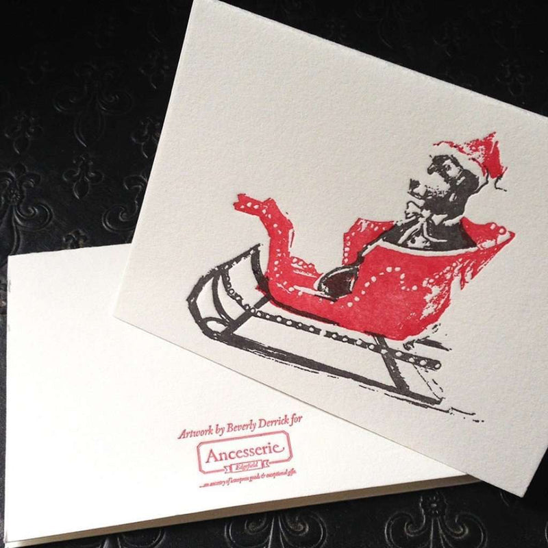 Santa Lab in Sleigh Greeting Cards by Ancesserie - Country Club Prep