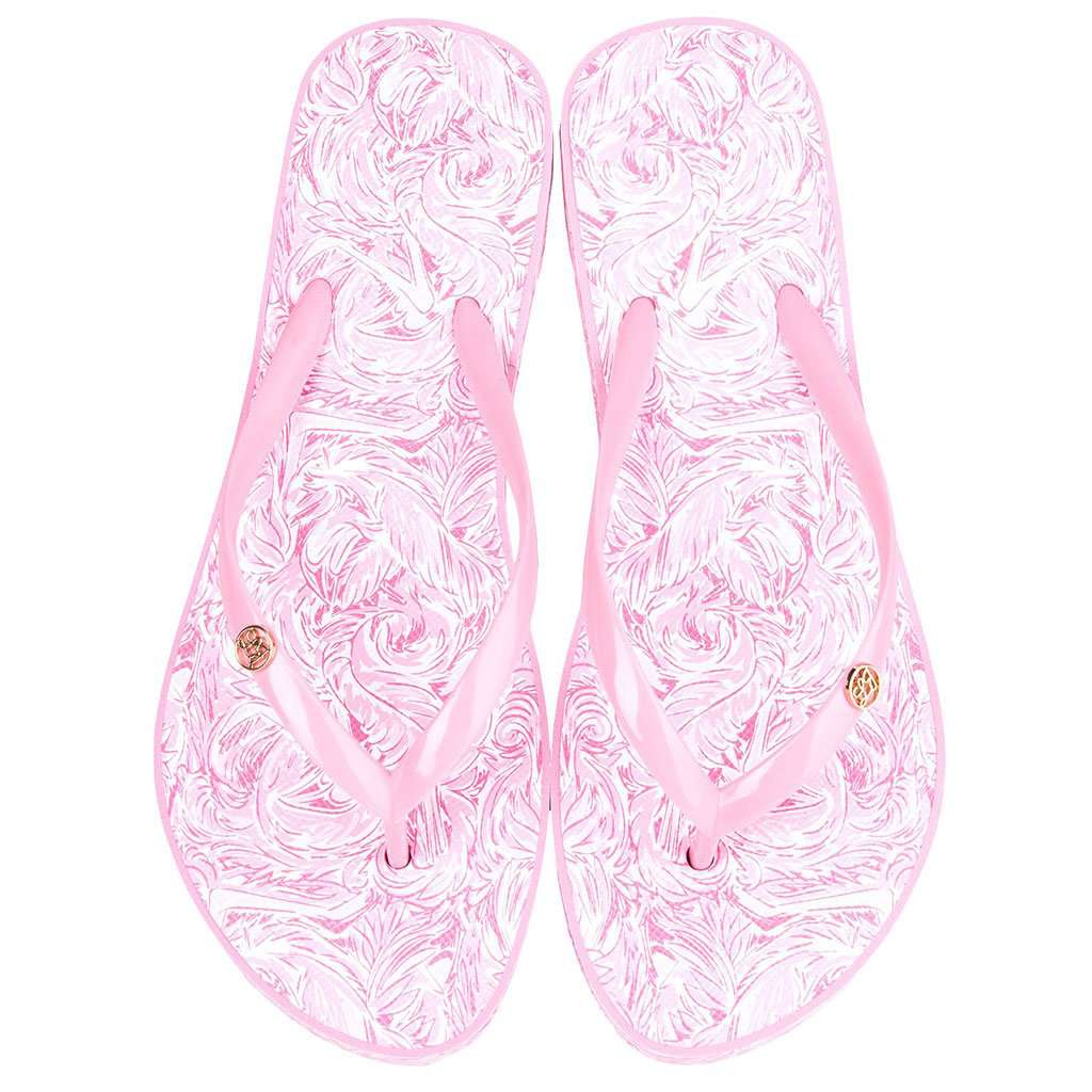 Printed Flip Flops in Ruffle Some Feathers by Lauren James - Country Club Prep