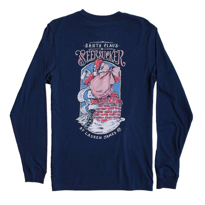 Seersucker Santa Long Sleeve Tee in Estate Blue by Lauren James - Country Club Prep