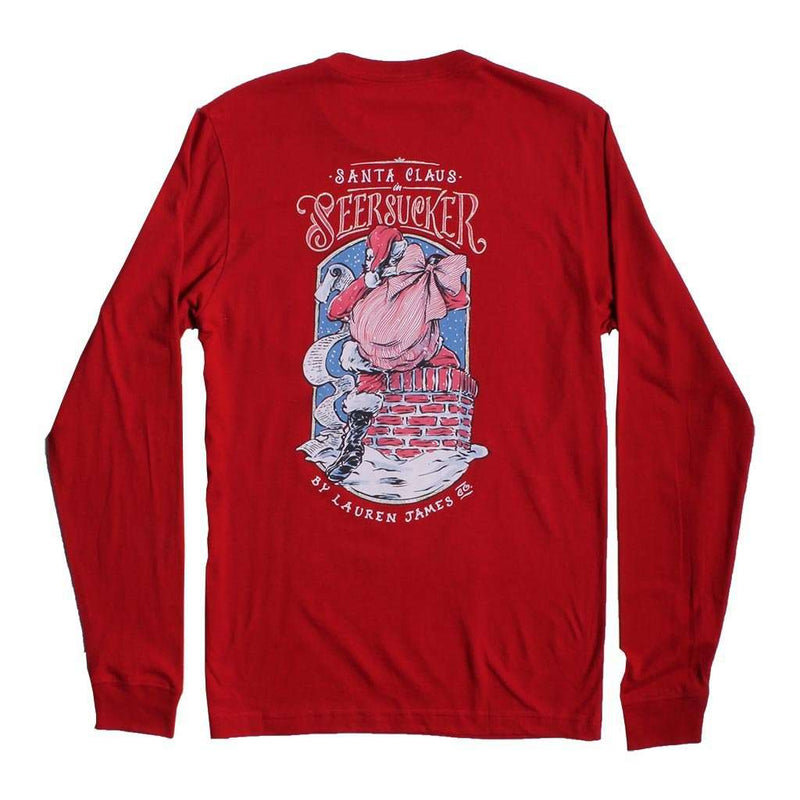 Seersucker Santa Long Sleeve Tee in Varsity Red by Lauren James - Country Club Prep