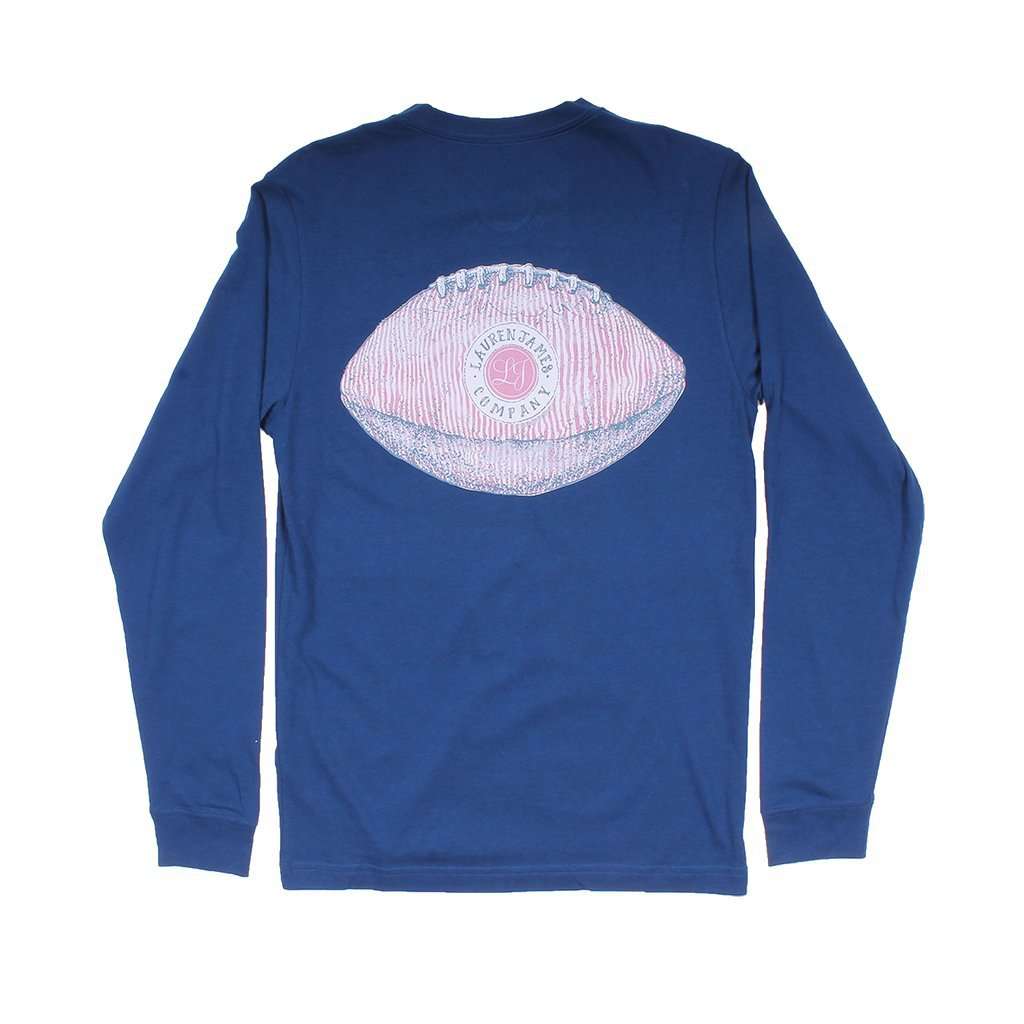 Seersucker Football Long Sleeve Tee in Estate Blue by Lauren James - Country Club Prep