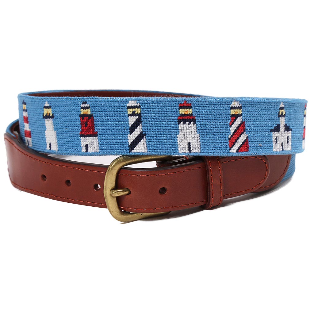 Lighthouses Needlepoint Belt by Smathers & Branson Country Club Prep