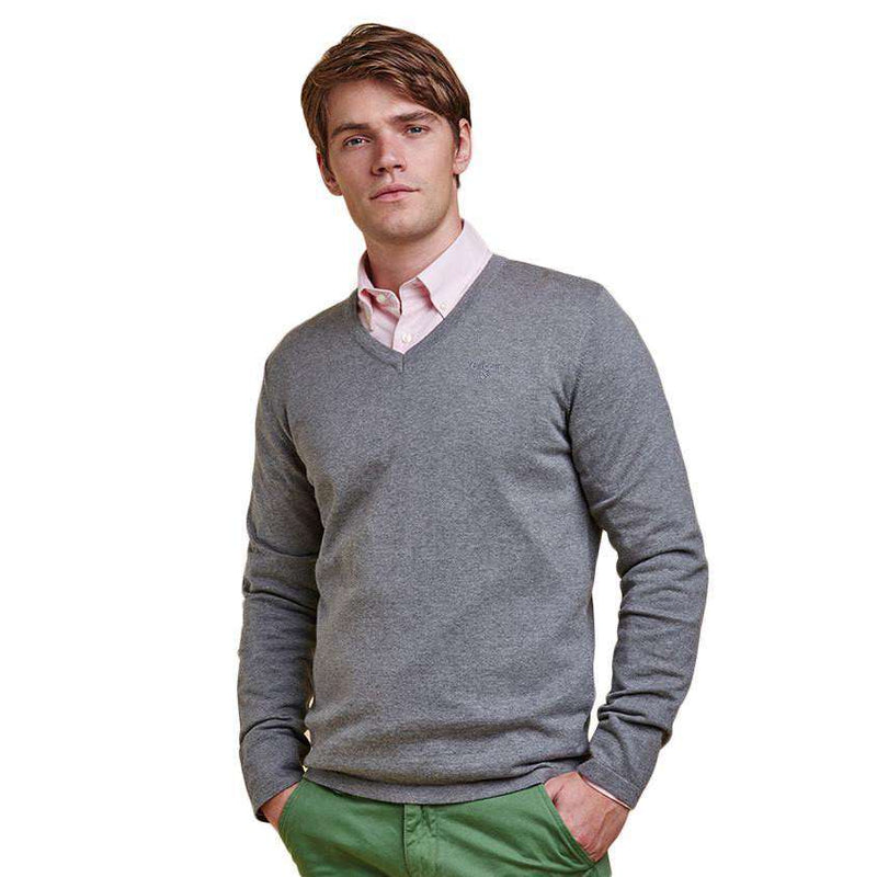 Lightweight V Neck Jumper in Grey Marl by Barbour - Country Club Prep