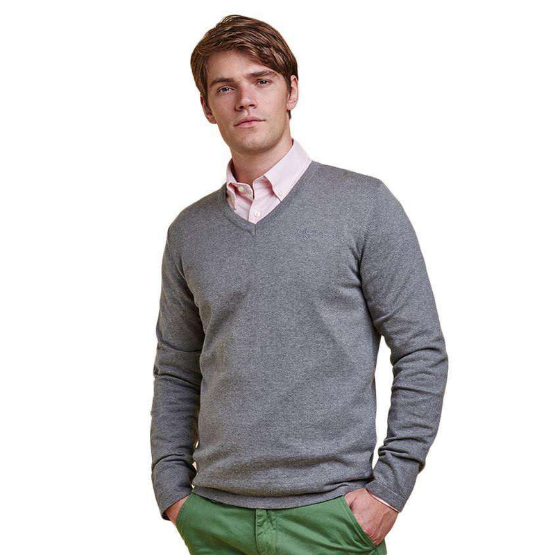 Barbour Lightweight V Neck Jumper in Grey Marl – Country Club Prep