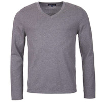 Lightweight V Neck Jumper in Grey Marl by Barbour - Country Club Prep