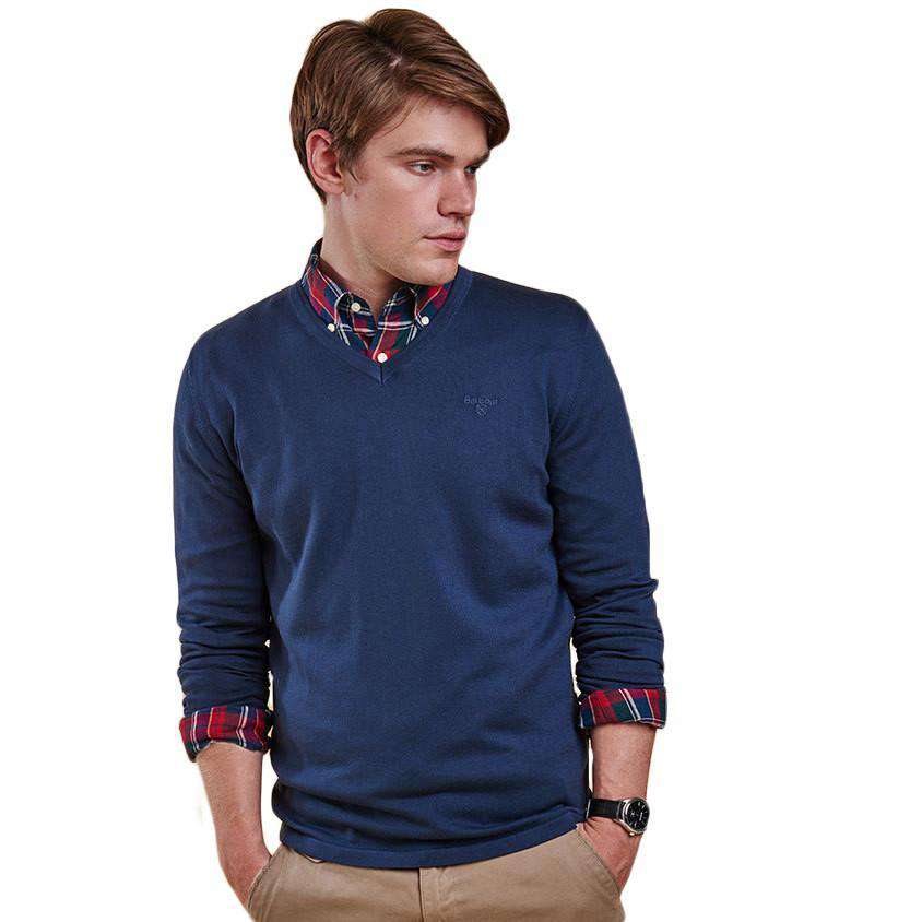 Lightweight V Neck Jumper in Navy by Barbour - Country Club Prep