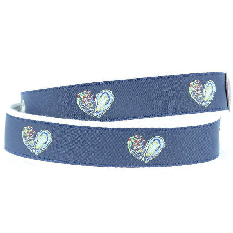 Oyster Love Leather Tab Belt in Navy by Country Club Prep - Country Club Prep